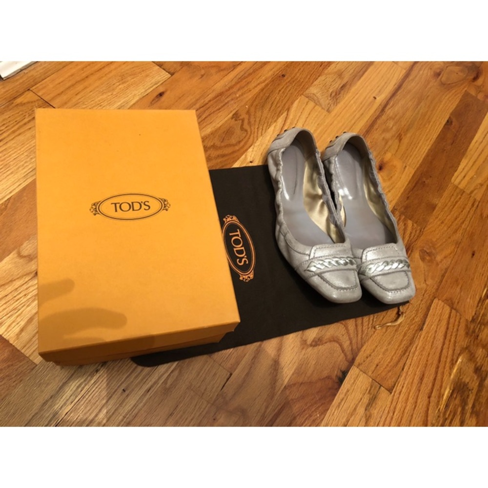 Tod's Metallic Silver Loafers